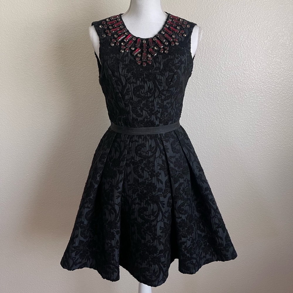Needle & Tread tailored dress embellished by hand floral stitching crystals zip